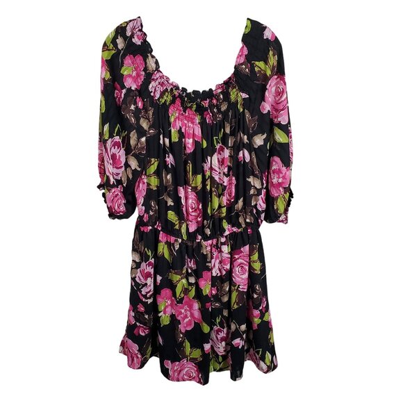 Boston Proper Sz M Dress Floral Chiffon Smocked Neckline Off Shoulder Puff Sleev - Picture 2 of 12
